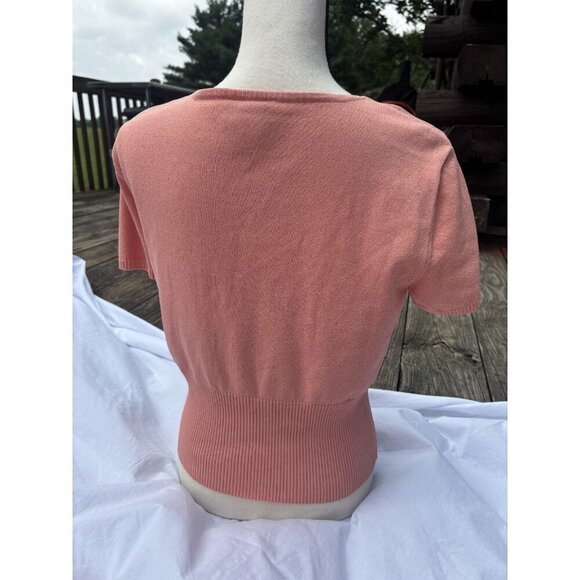 Women’s Talbots PINK ORANGE Sweater Short Sleeve Soft Sz Med - Picture 2 of 3